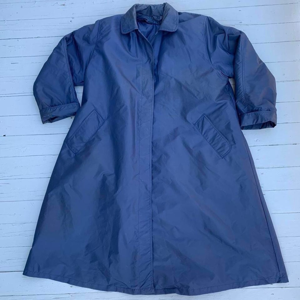 Vintage Blue Orvis Raincoat Trench Coat Snap Button Up Jacket